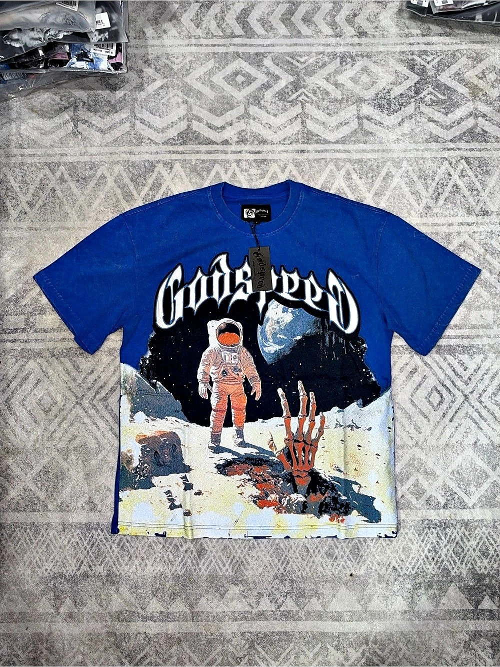 Godspeed Astronaut Vintage T-Shirt Graphic Tee Blue & Red Large